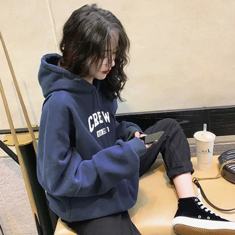 Fashion Printed Letter Lace Up Hoodies Sweatshirts Female Clothing 2023 Autumn Winter Loose Casual Tops All-match Sweatshirts