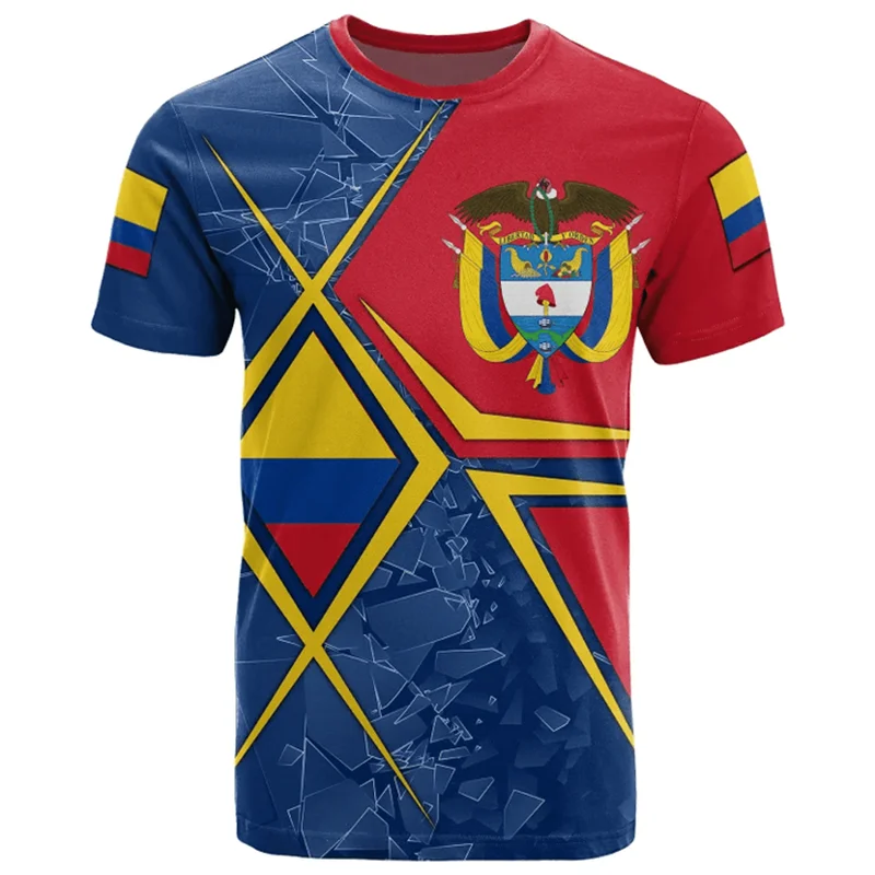 Summer 3D Print Colombia Flag T Shirt Men Colombian National Emblem T-shirt Streetwear Short Sleeve Loose Tees Tops Clothing