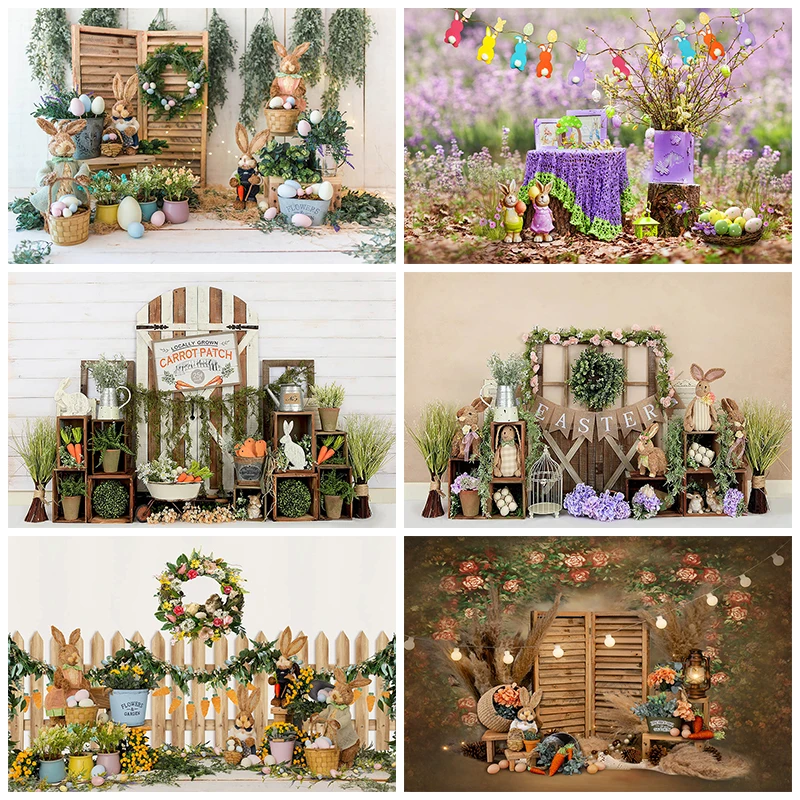 Mocsicka Easter Background Photography Spring Bunny Eggs Family Decorations Baby Shower Children Portrait Photo Backdrops Banner