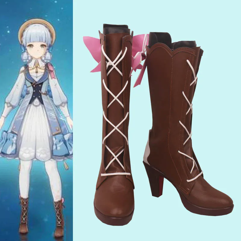 Kamisato Ayaka Shoes Cosplay Game Genshin impact Kamisato Ayaka High-Heeled Leather Boots New Skin Boots Headwear Ring Props