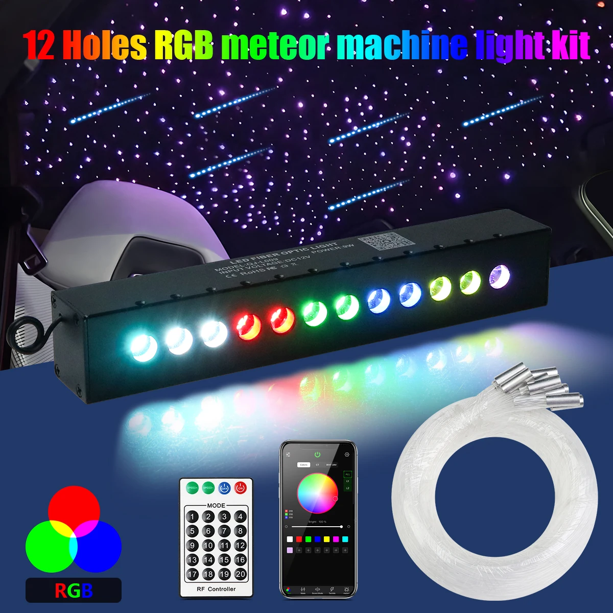 Color Meteor Effect 3W 12-hole Fiber Optic Kit Light LED streaming star Engine with RF remote Starry ceiling kit