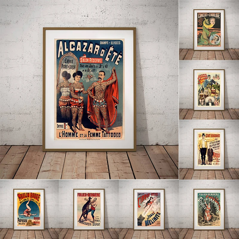 Póster de presentación lateral de circo Vintage, pintura en lienzo, espectáculo antiguo, impresión artística de circo, imágenes divertidas clásicas para decoración para sala de estar