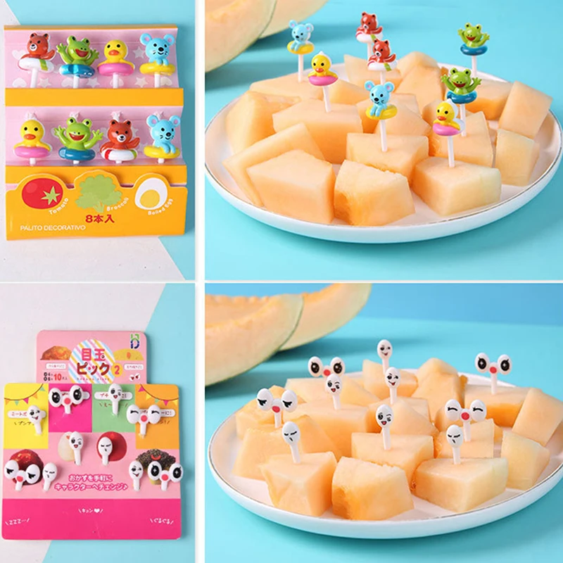 (BF06)10/8/6Pc/Bento Animal Farm Dinosaur Fruit Fork Mini Cartoon Children Snack Cake Dessert Food Toothpick Bento Lunches Party