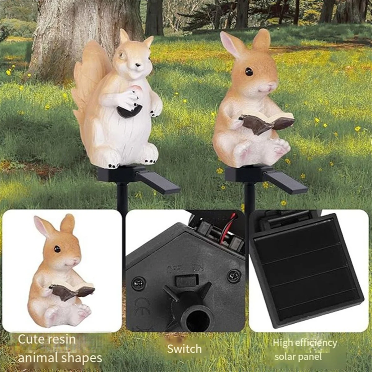 NEW Solar Garden Lawn Light Resin Squirrel Ground Light Waterproof Outdoor Garden Landscape Spotlight Lighting Decoration A