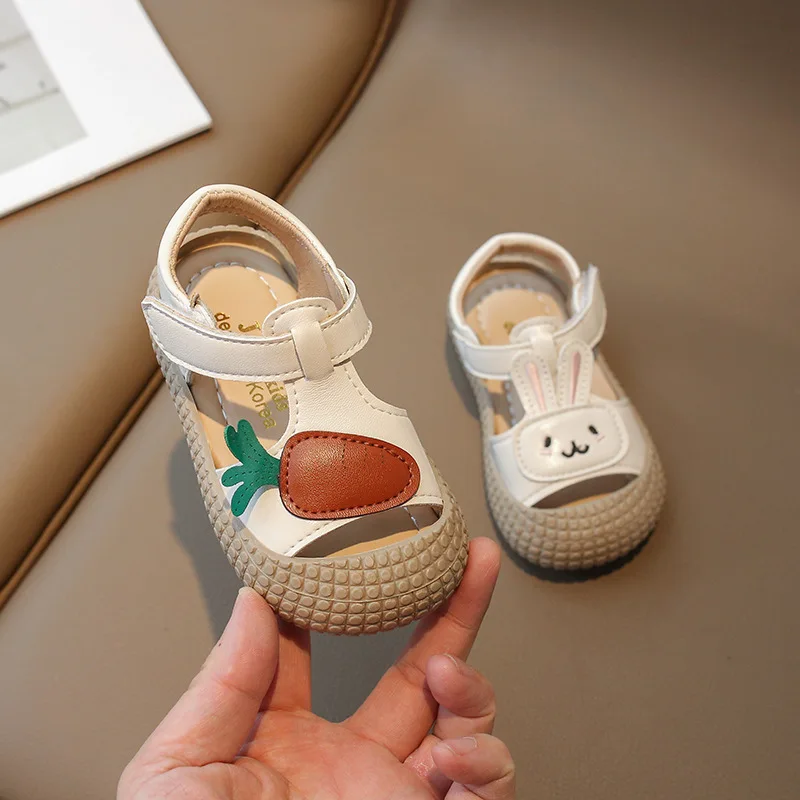 Toddler Girls Sandals Summer New Children Causal First Walker Shoes Fashion Rabbit Carrot Kids Cut-outs Flat Sandals Toe-covered