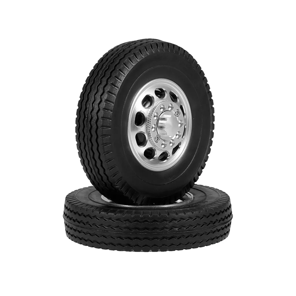 Práctico neumático de ruedas de carga baja de goma delantera con llantas de aluminio CNC para camión remolque Tractor Tamiya 1/14 RC
