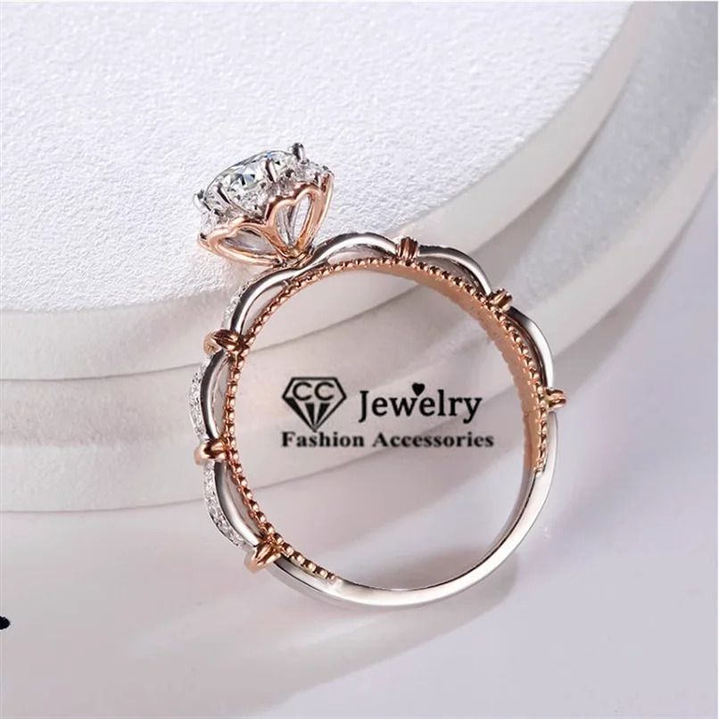 CC Flower Rings for Women Rose Gold Plated 1 Carat Diamant Engagement Wedding Accessories Proposal Fashion Jewelry CC1348