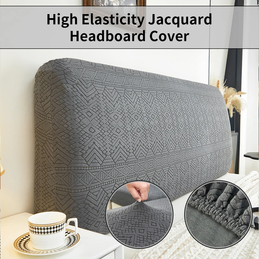 Stretch Jacquard Headboard Cover - Polar Fleece Geometric, Pet-Proof, Machine Washable, All-Season, Easy Fit