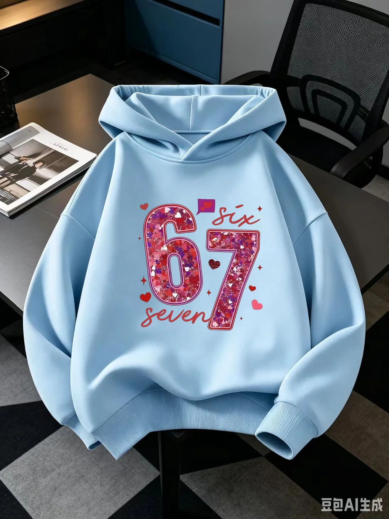 Kids Hoodie Glitter 67 Six Seven Number Heart Print Long Sleeve Pullover Sweatshirt Girl Casual Autumn Children Hooded Outerwear