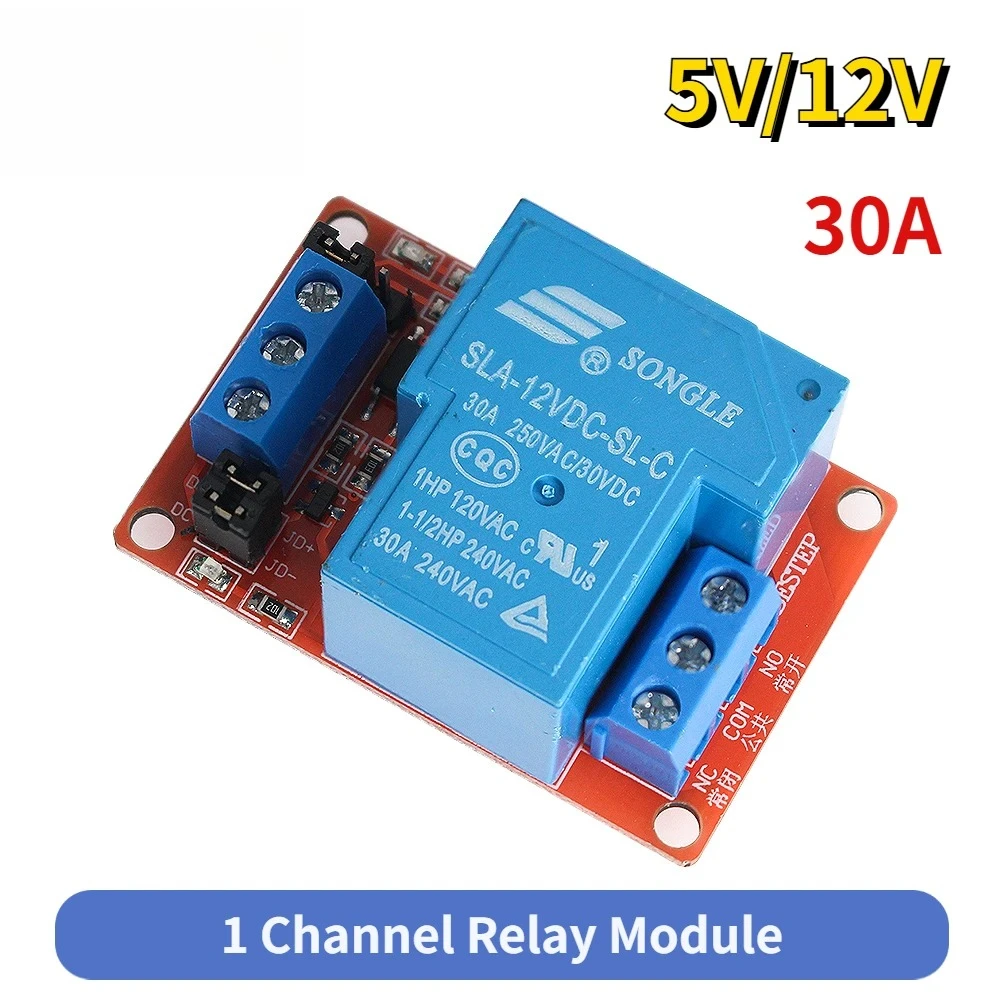 30A 1 Channel Relay Module with Optocoupler Isolation 5V/12V High/Low Level Trigger for Arduino PLC Industrial Control