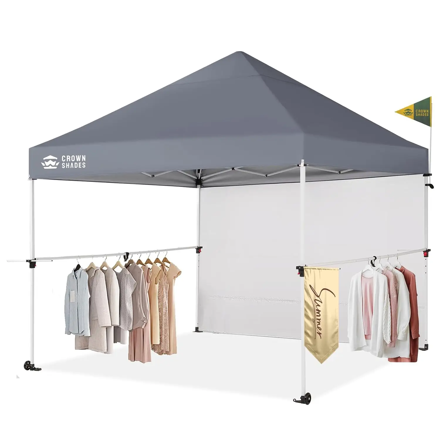 Commercial Pop Up Canopy Tent with 1 Side Wall, 10'x10', Grey, Customized