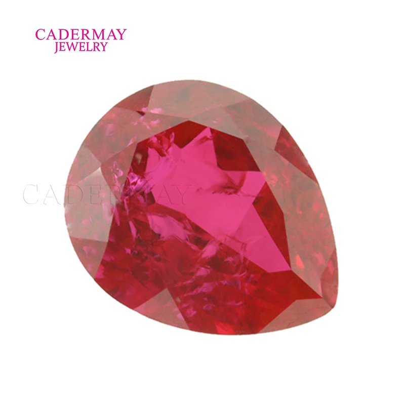 Cadermay Gemstones In stock Ruby 3x4mm-15x20mm Pear Cut #5 Red Lab Grown Ruby Loose stones Synthetic Red Ruby With Inclusions