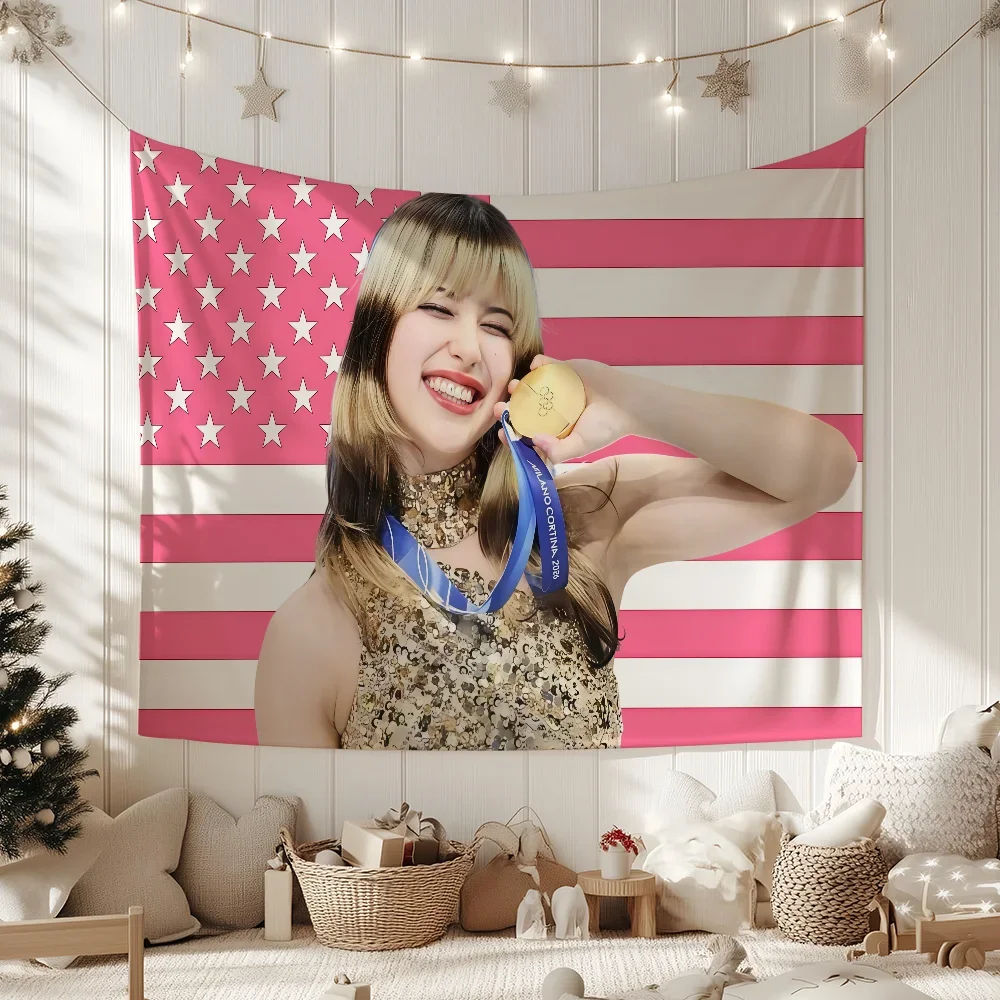 A-Alysa L-Liu Skating USA flag For Garden Party Living Room Home Wall Decor Banner Bedroom Outdoor Tapestry view 4