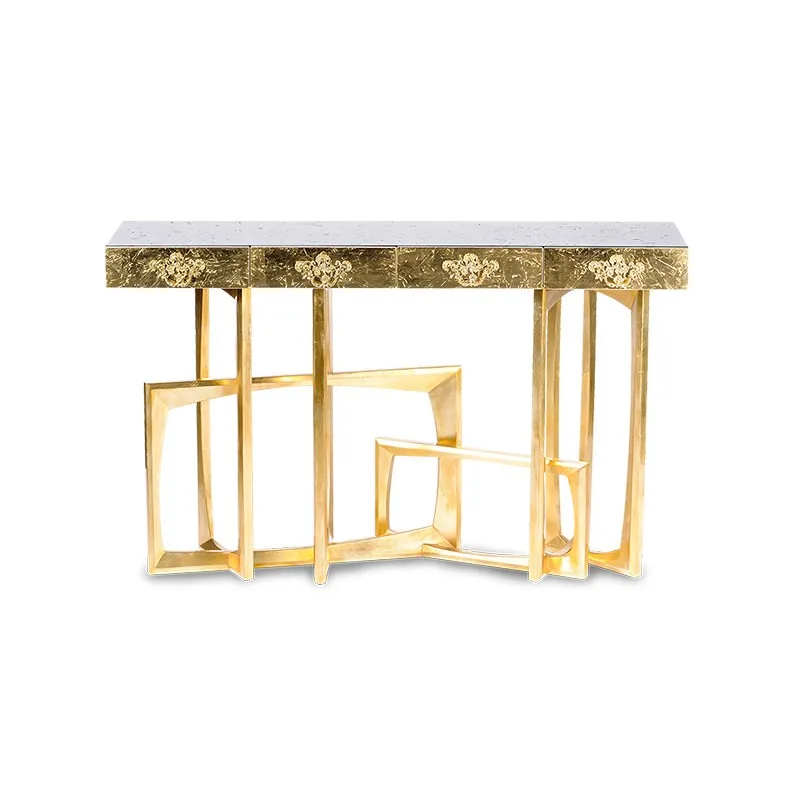 *Modern Luxury Table Gold Console with Stainless Steel Metal Silver Marble Table Top Entryway Table Suitable for Home Entryway