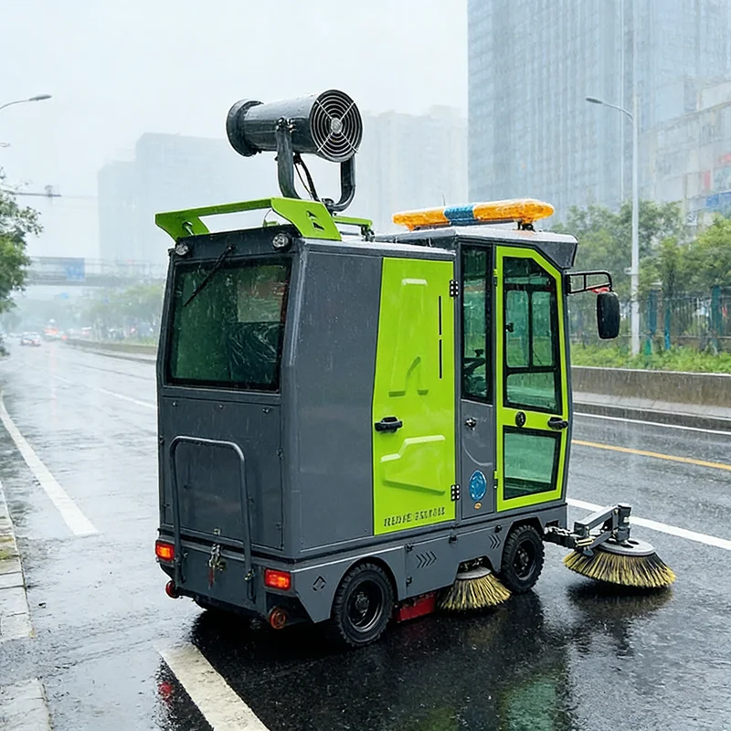 Ride On Road Sweeper with Large Solid Tires and High Density Main Brush for Rough Terrain