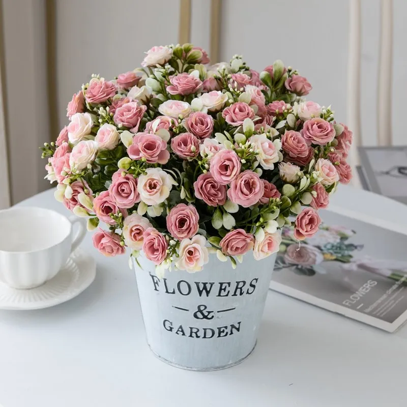 5 Zweige, 15 Blüten, Seidenrosen für Hochzeitssträuße, Festivals, Girlanden, Dekoration, Wohnzimmer, Bonsai, künstliche Blumen, Handarbeit – Detail 14