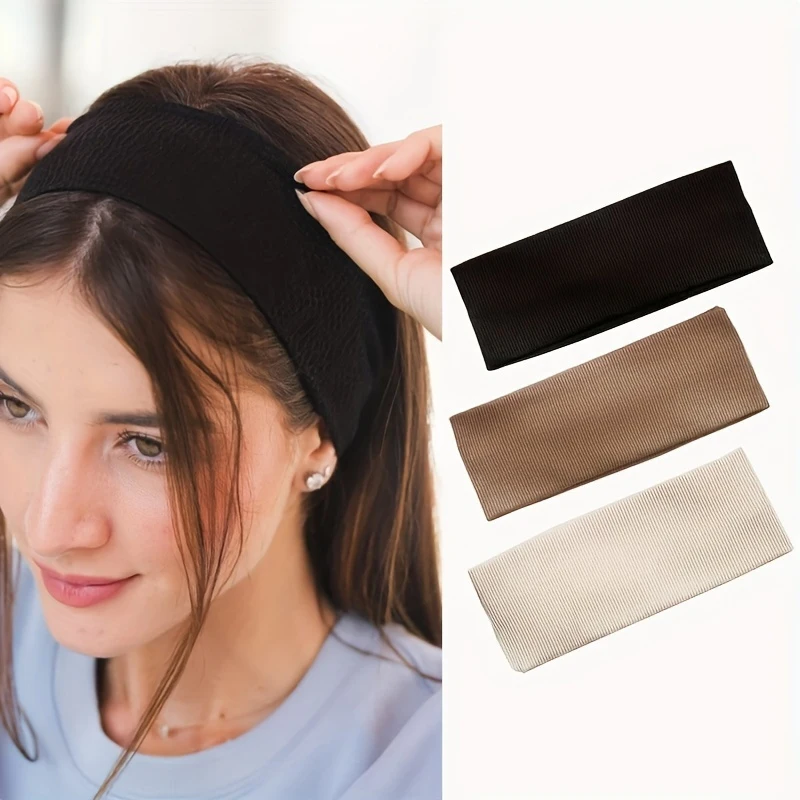 3pcs Solid Color Anti-Slip Headband Set Soft Elastic Fashionable Hair Accessories for Sports And Daily Use