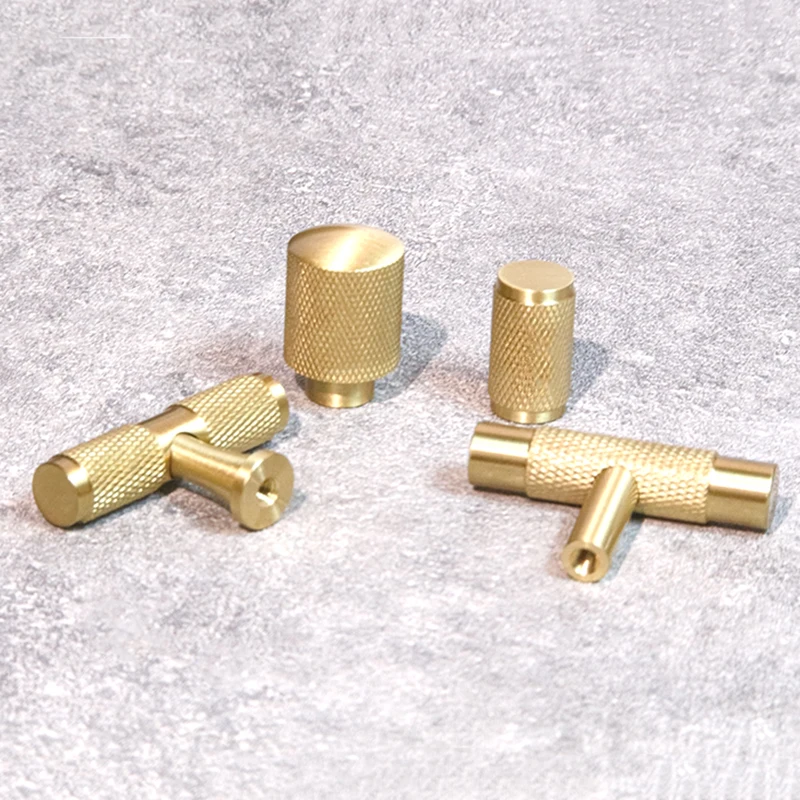 Brass Knurled T-bar Handles Cabinet Knobs Wardrobe Kitchen Cupboard Pulls Furniture Hardeware