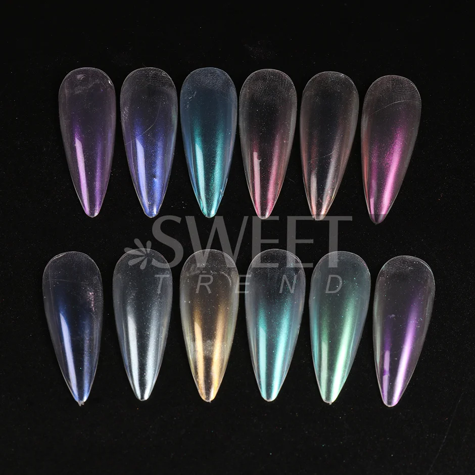 12 Grids Colorful Powder Nail Glitter Iridescent Aurora Ice Muscle Pearl Rubbing Nails Chrome Pigment Mirror Dust Manicure JIHC