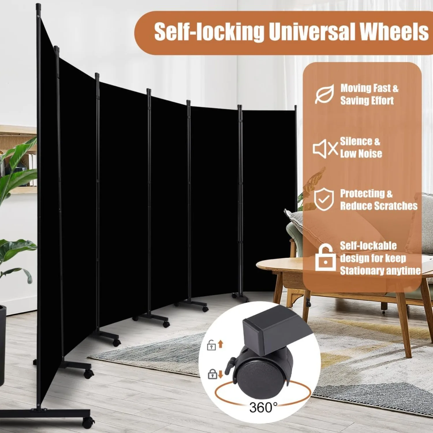 Room Divider Portable 132'' Partition Room Dividers and Folding Privacy Screens 6 Panel Wall Divider for Room Separation