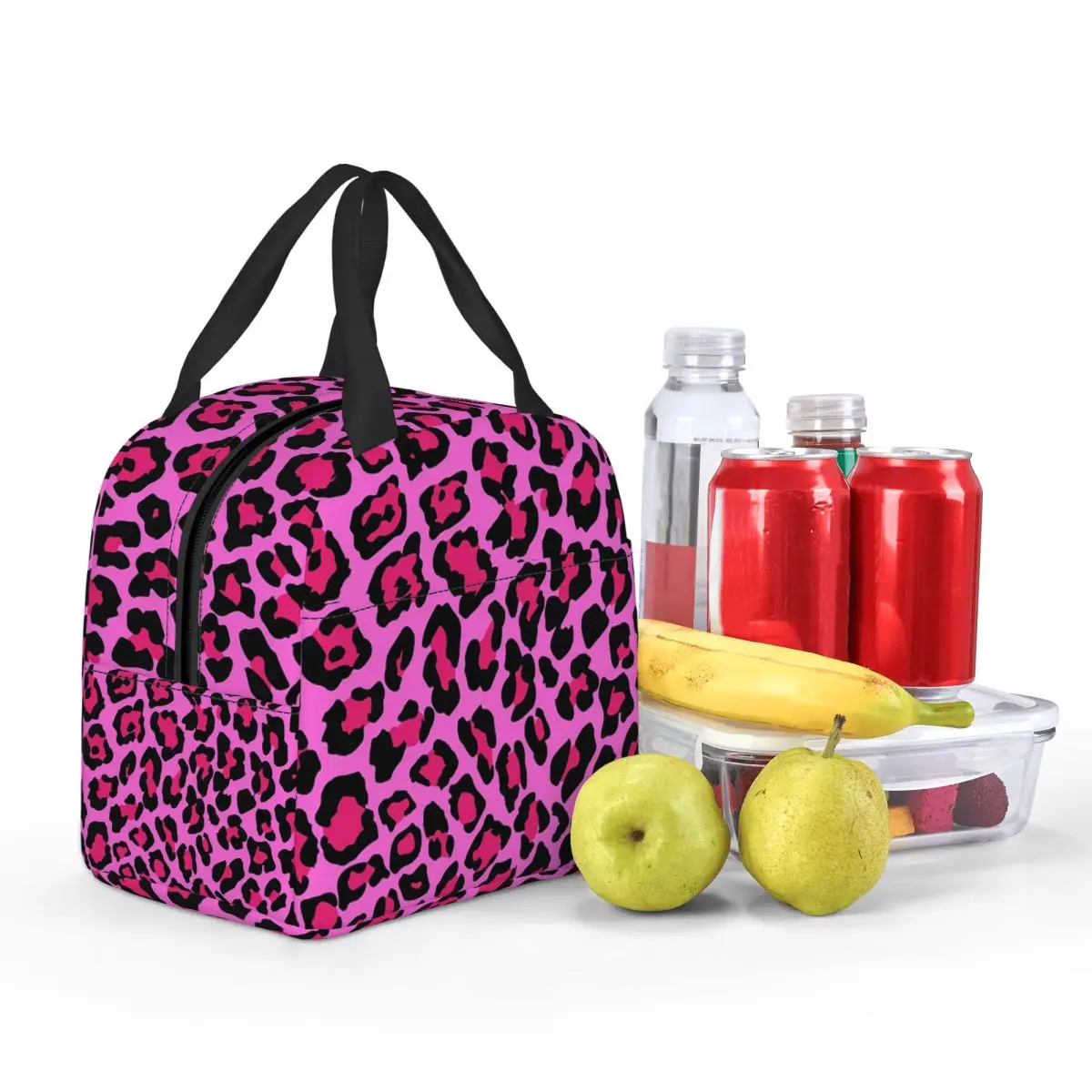 Neon Pink Leopard Print Cheetah Pattern Insulated Lunch Bag for Women Children Portable Food Boxes Thermal Lunch Box Tote