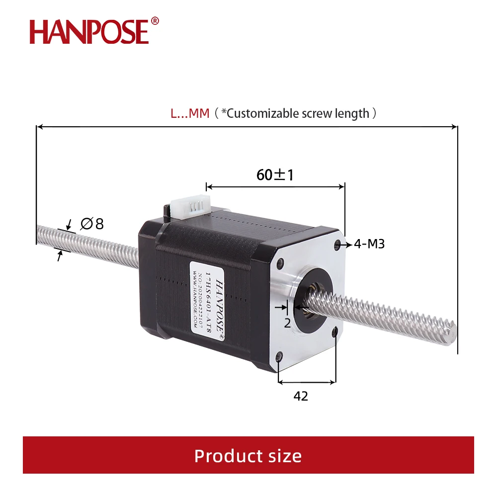 42 through-type screw stepper motor NEMA17  screw through motor 17HA6401-T8*12 400MM for Motor in automatic feeder