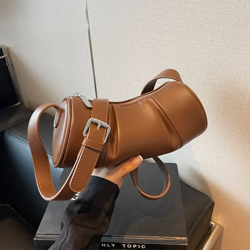Pleated Cylinder Bag Women's New Fashion Niche Single Shoulder Pillow Crossbody Bag Niche Casual Retro Exquisite Simple Casual