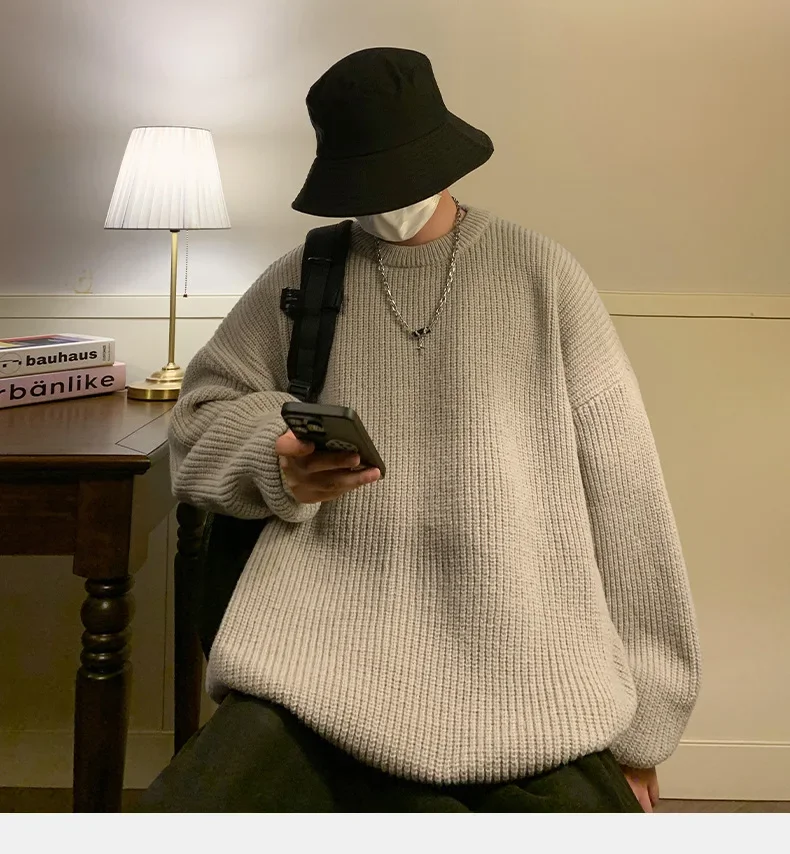

Japan O Neck Pullovers for Men Knitwear 2025 Autumn Winter Solid Color Comfortable Sweaters Man Clothes Teenagers