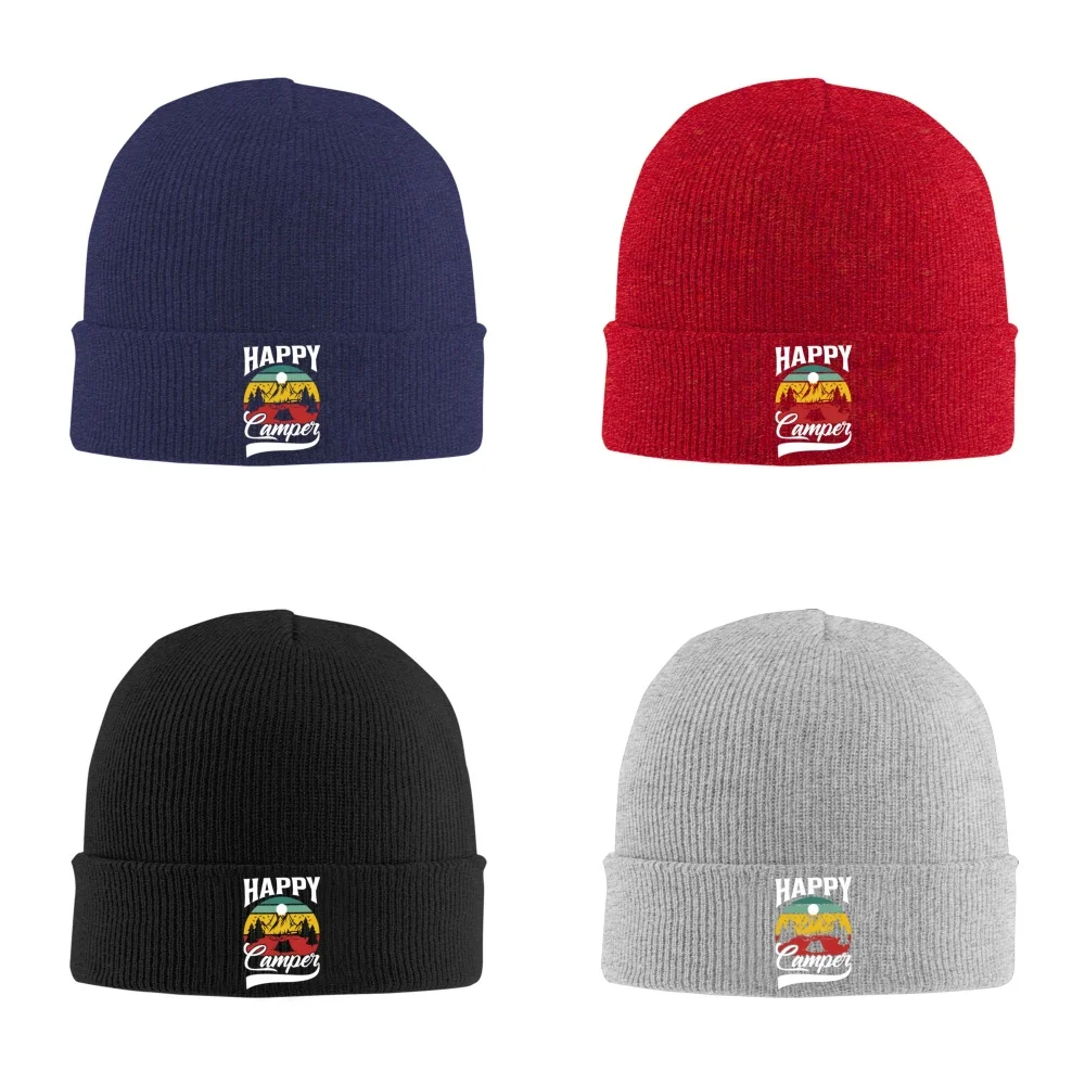 Camper Happy Camp Unisex Knitted Hat Outdoor Warm Men Solid Color Crimping Skullies Beanie Cap Hip Hop Winter Ski Caps