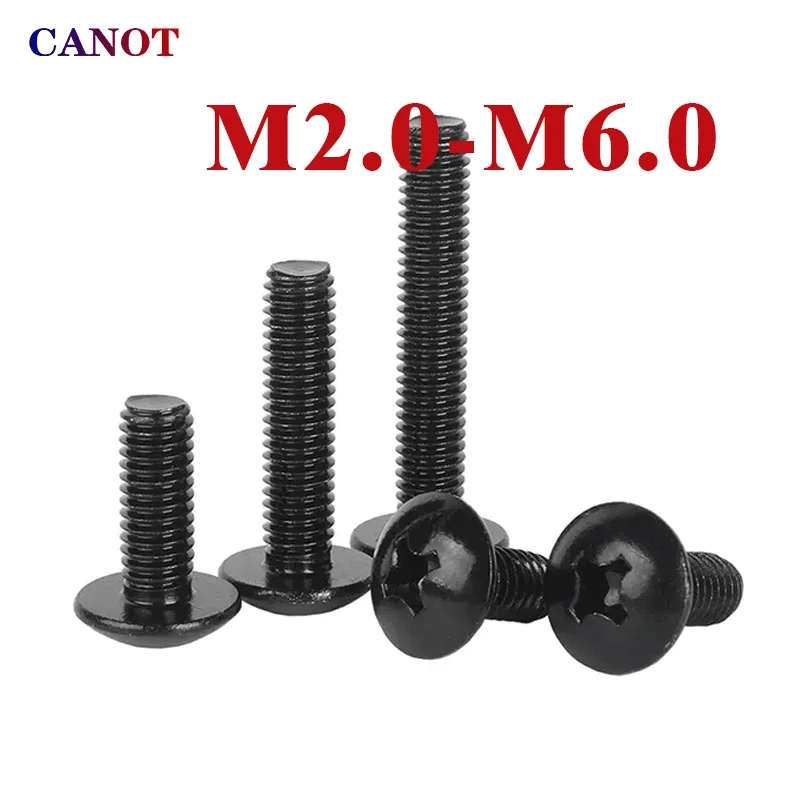 10pcs/lot TM Screws M2 M2.5 M3 M3.5 M4 M5 M6 Black Plated Electronic Carbon Steel Screws Phillips Truss Head Mushroom Head Screw