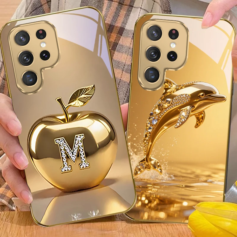 Capa de Telefone de Vidro Dourado para Samsung Galaxy S20 FE S21Plus S22 23 Plus S24 Ultra 25Ultra S21+ S9+ 22Plus S22+