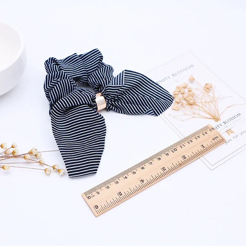 Women Vintage Striped Bow plaid Scrunchie For Girls Ponytail Holder Elastic Hair Bands ties Rubber Headwear Hair Accessories