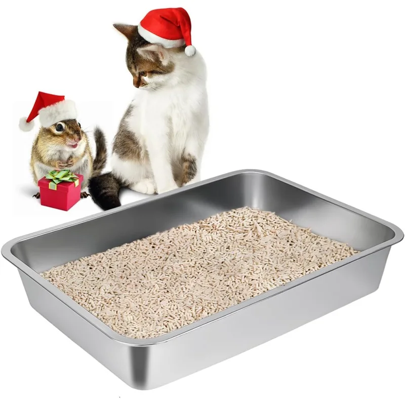 

Stainless Steel Cat Litter Box,Small Metal Litter Box for Small Cats Hamster Rabbits,No Smell,Non Stick,Easy