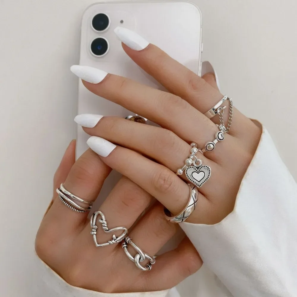 Women Retro Distressed Handmade Open Ring, Simple Heart Tassel Design Fashion Fine Jewelry