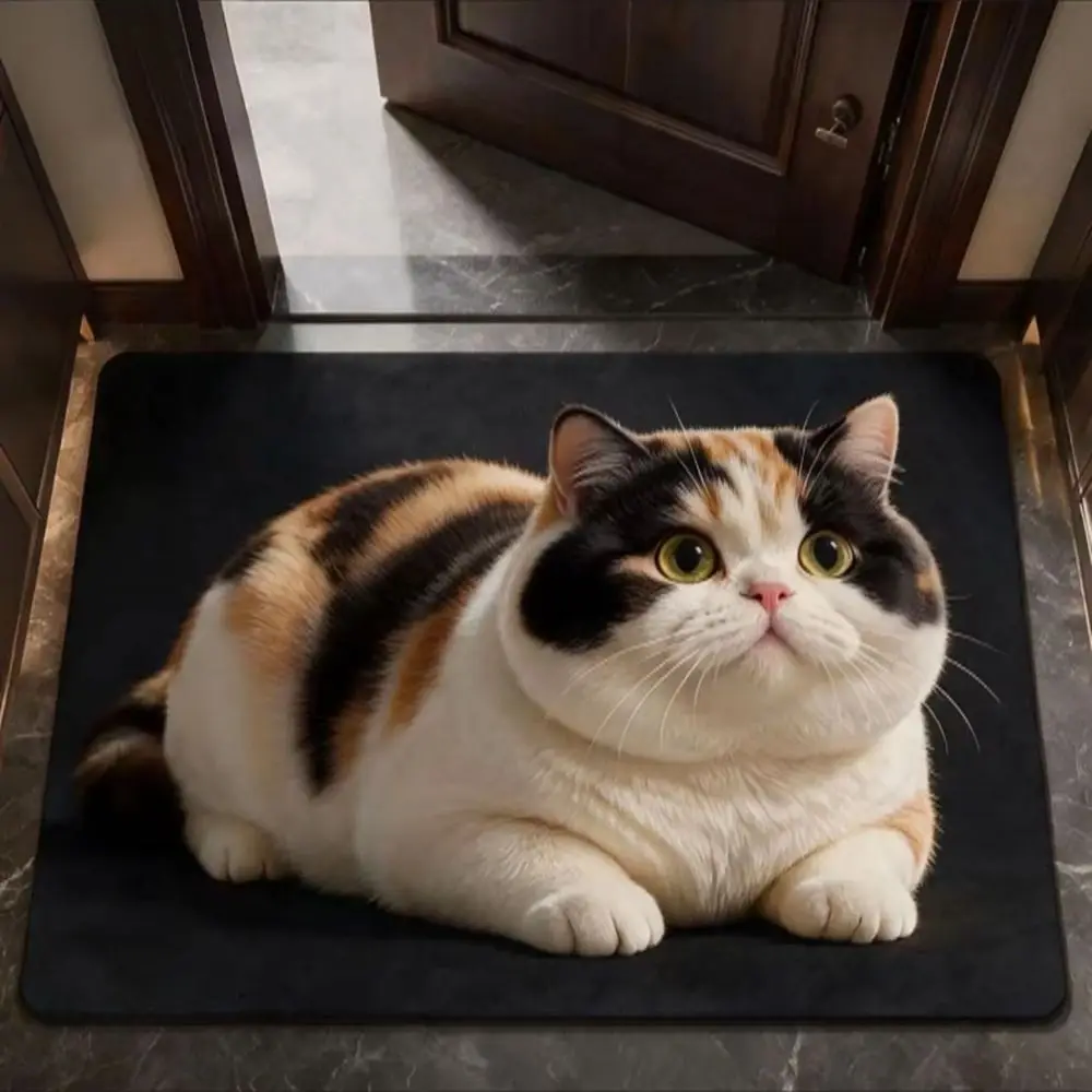 Cute 2D Cat Area Rug Non-Slip Anti-fouling Home Decor Carpet Easy To Clean Diatomaceous Earth Cartoon Carpet Living Rooms