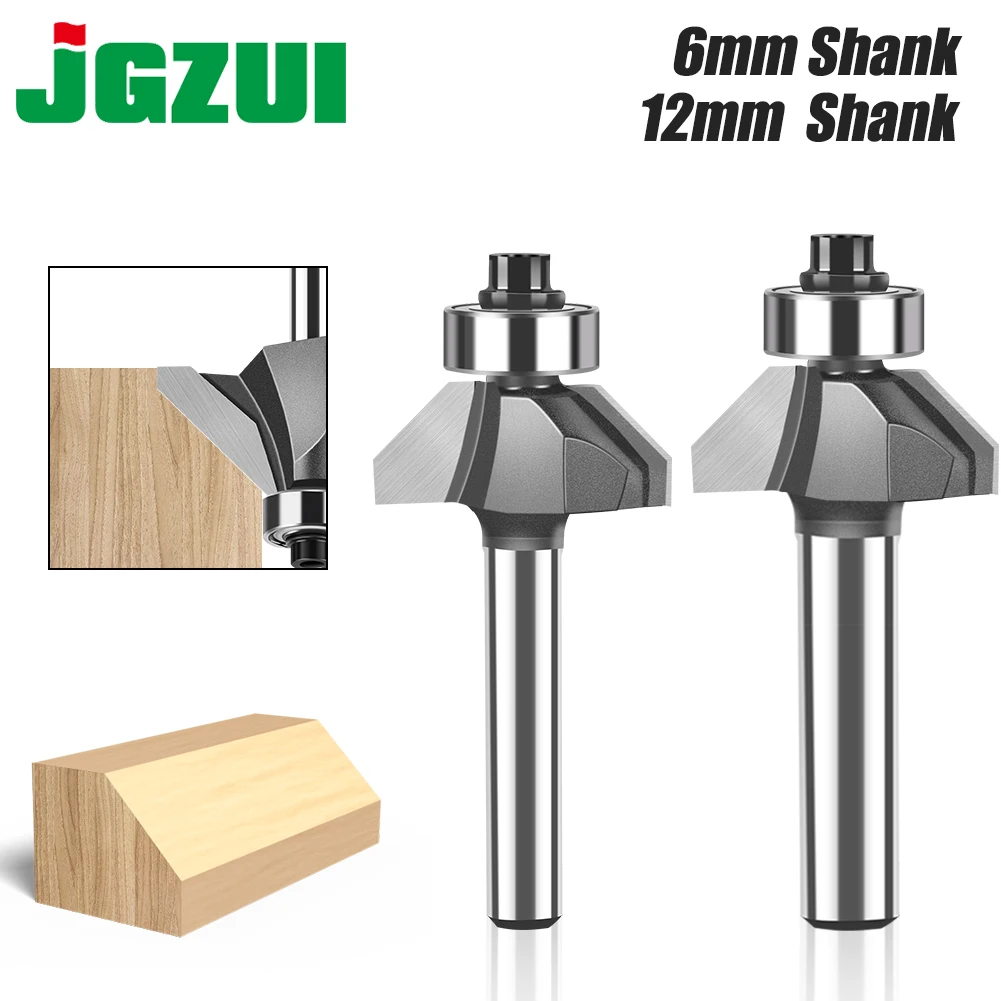 1pc 45 Degrees 6mm 12mm Shank Chamfer Edge Forming Router Bit With Bearing Woodworking Milling Cutter Tool