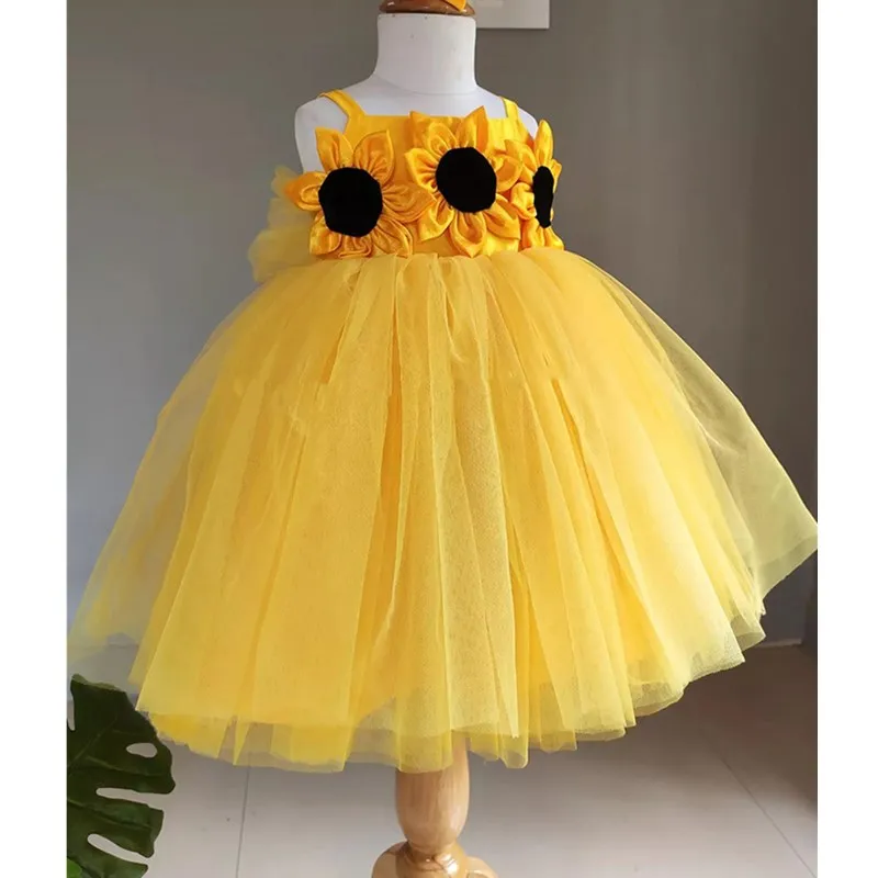 luxury Girls Princess Big flower Children tutu Wedding Gown Sleeveless Kids Dresses baby infant Birthday Party Dress