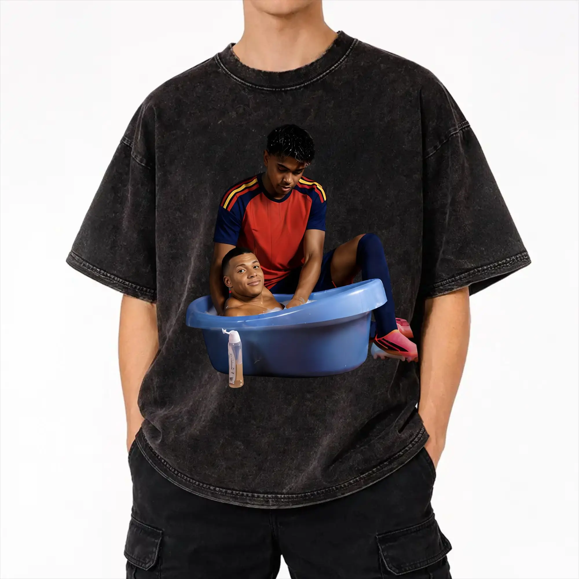 km & Yamals Take a Bath Outfit Washed T Shirt Men Women Streetwear Hip Hop T-Shirts Summer  Tees Tops Cotton