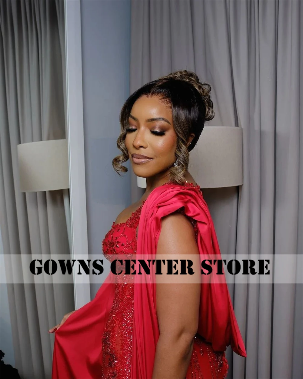 Robe de Soirée Élégante avec Perles Rouges pour Femme Tenue Africaine Personnalisée, Aso Ebi, 2025