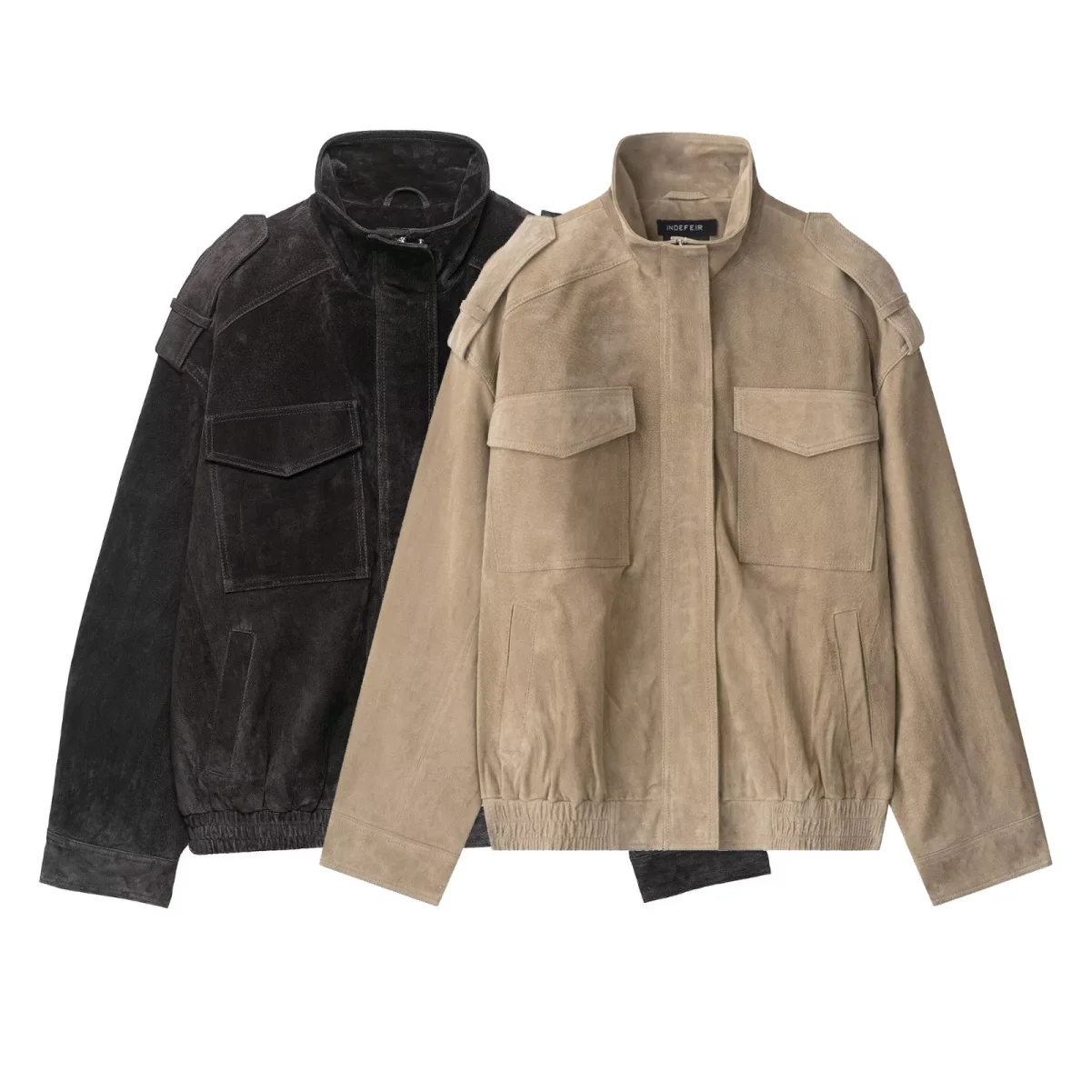 

Chic Suede Women Bomber Jacket Women Long Sleeve Pockets Straight Loose Coat Fashion 2025 Fall Winter Streetwear Outwear