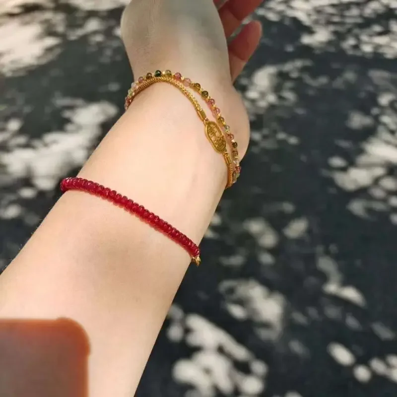 Handmade natural 4MM ruby cut bead Cuff bracelet Women Wrap Bohemian Handmade Semi-Precious Stones Karma