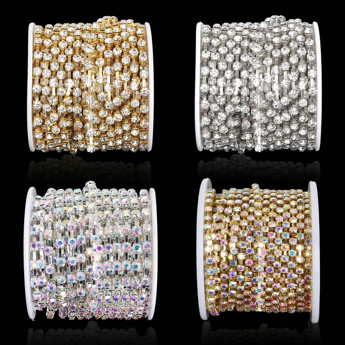 Golden Silver Rhinestone Chain Roll Size 10Yard  Beads For DIY Jewelry, Shoe And Clothing Decoration, Nail Art, and Phone Case