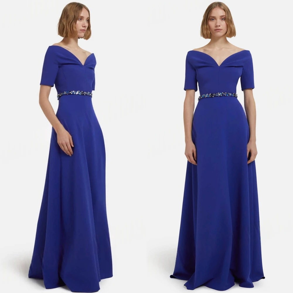 Customized A-Line Floor Length Sweetheart Elegant Celebrity Gowns Short Sleeves Evening Dress and Formal Modern Party Gowns