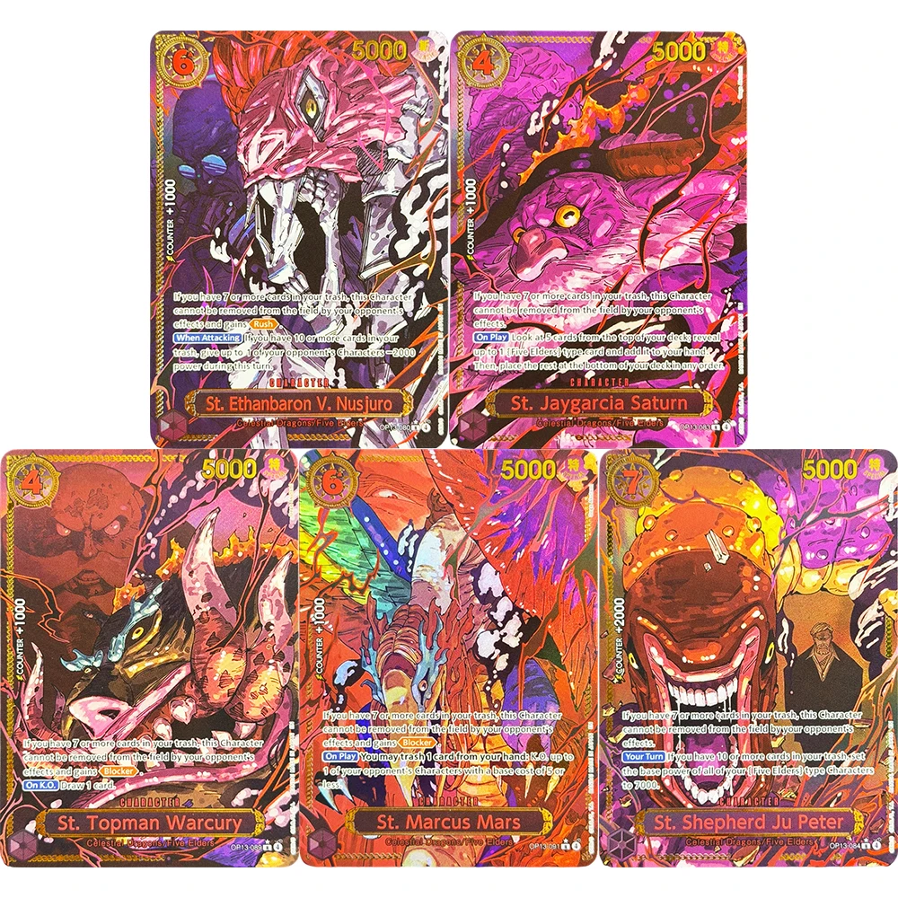 

One Piece OPCG Rare English Character cards Five Elders OP13 Special Red Ver Parallel Proxy Game Textured Foil Collect gift card