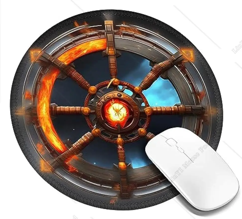 Yin Yang Shield Round Mouse Pad Cute Small Gaming Mouse Pad Non-Slip Rubber Base Sewing Edge Suitable for Office Home 7.9 Inch
