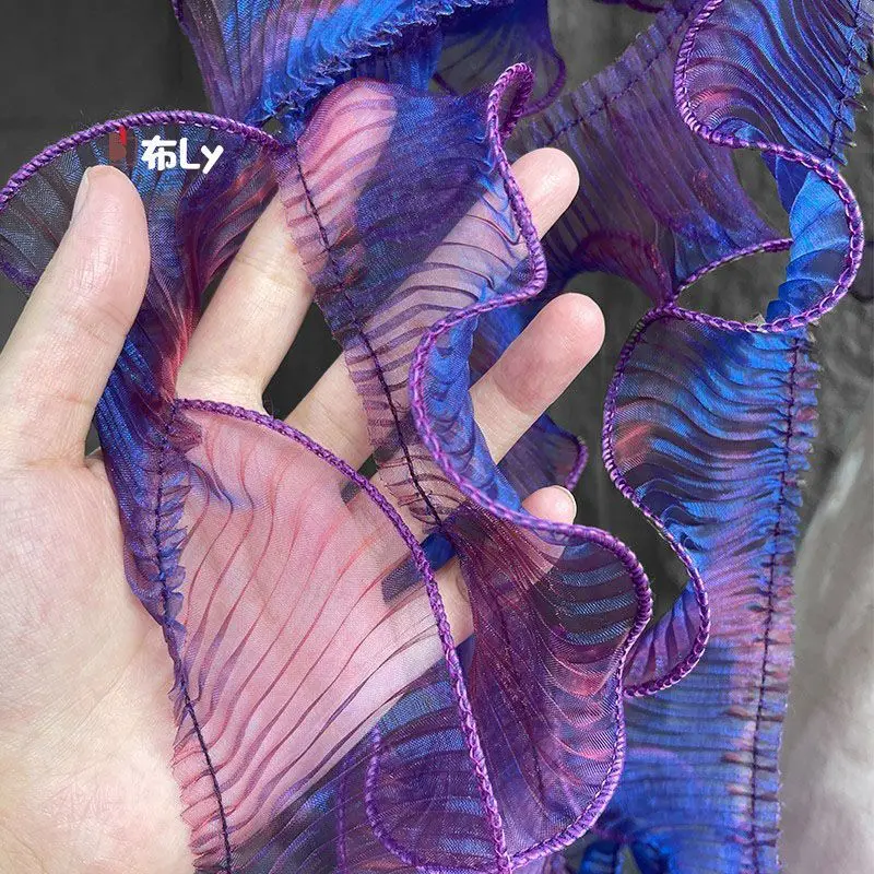 Purple magic color gradient pleated wave lace accessories, creative handcraft, DIY, decoration, clothing designers