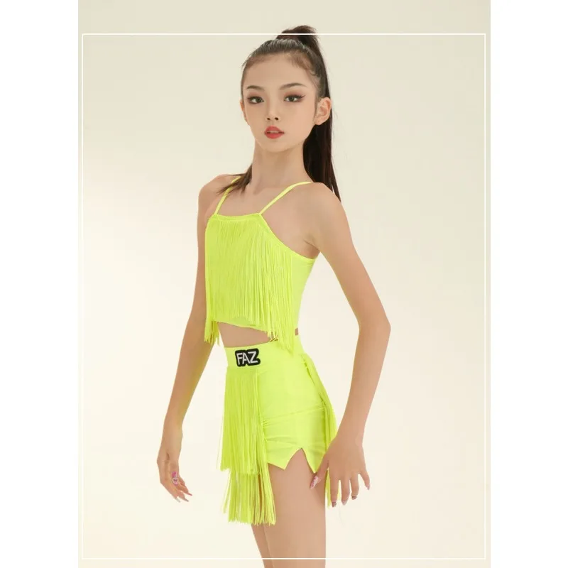 Green Latin Dance Tassel Set New Summer Premium Fit Outfit Professional Training Attire Stage Recital Daily Rehearsal Dance Suit