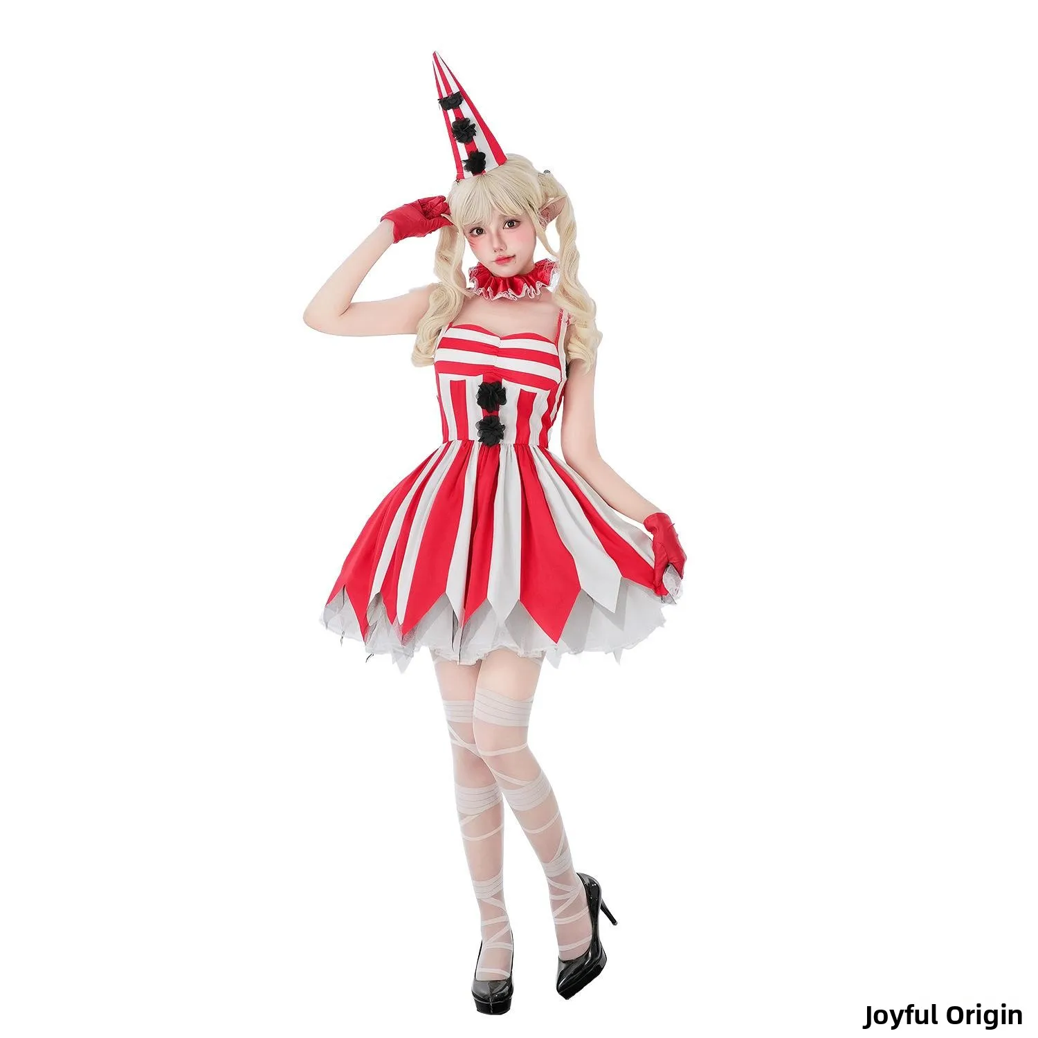 loween Circus Revival Clown Cosplay Dr Women's Dr Evil Clown Terror Doll Costume rosso Abbigliamento da palcoscenico etnico Faion da donna