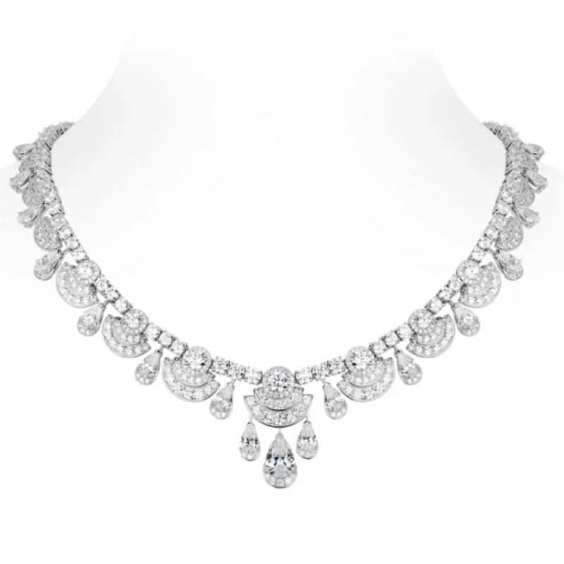 Bellux Luxury Necklace 925 Silver Synthetic Zircon White Full Diamond Water Drop Sparkling Banquet Wedding Fine Jewelry Necklace