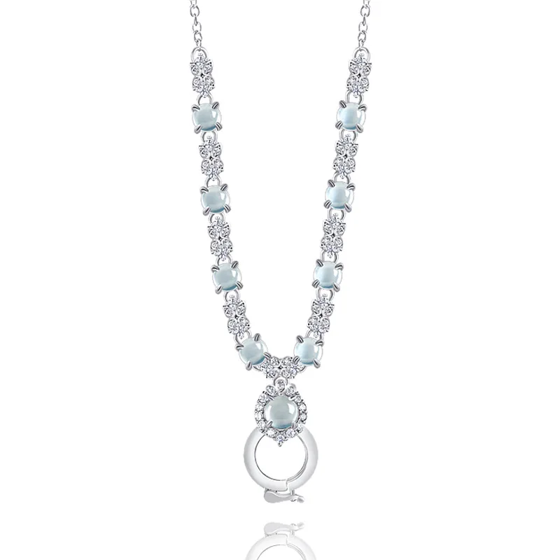 

Premium Cabochon Jade Pendant Set Blue Water S925 Silver Icy Crystal Women Fashion Necklace